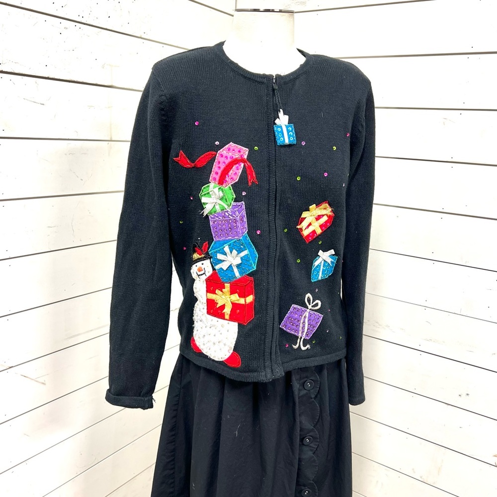 Vintage Christmas sweater cardigan ugly holiday large Carly st Claire
